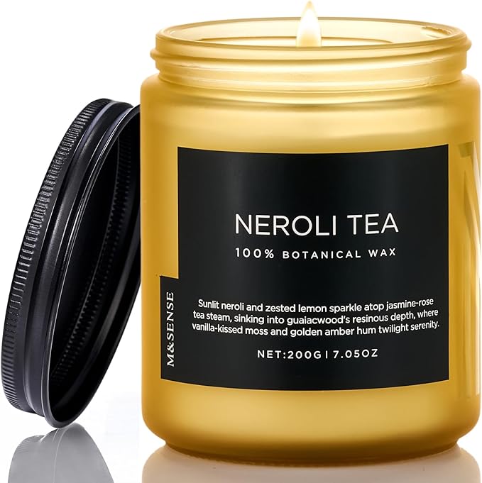M&SENSE Neroli Tea Scented Candle, 7.05oz 50 Hours Long Lasting Burn 2 Wick Non Toxic Natural Soy Wax Candle for Women, Slow Burning Home Fragrance Gifts for Stress Relief & Relaxing-Ruum Studio Home