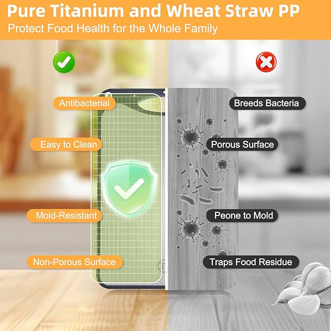 Titanium Cutting Board for Kitchen，Suitable for Handling Meat and Vegetables，Cutting Board Double Sided Food Grade，Pure Titanium and Wheat Straw PP，Dishwasher Safe, Easy to Clean, 15.08 * 10.35 Inches-Ruum Studio Home