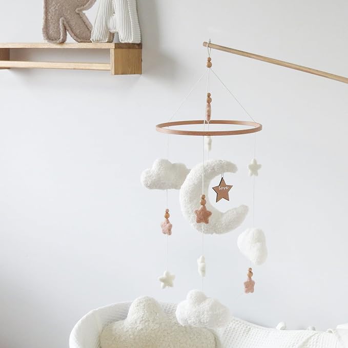 Cloud Moon Crib Mobile Cloud Baby Mobile for Crib Neutral Boho Clouds and Stars Moon Mobile Boucle Mobile, coffee 3-Ruum Studio Home
