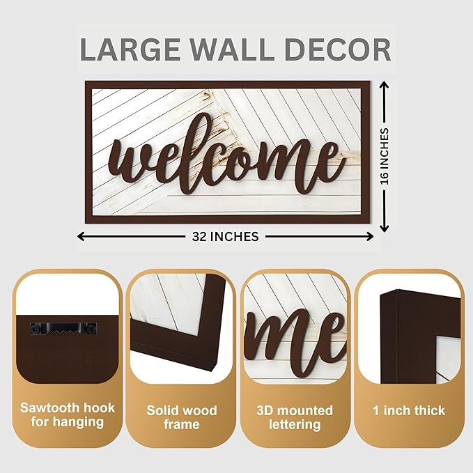 Welcome Sign - Large Rustic Wooden Wall Decor for Farmhouse Living Room, Entryway, or Foyer | 32"x16" Hanging Wall Art-Ruum Studio Home
