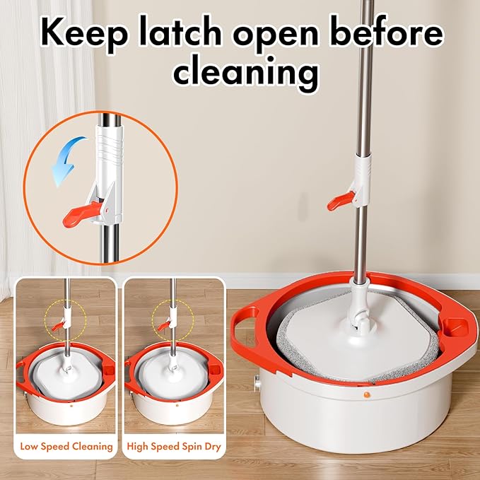 Spin Mop and Bucket Set with Separate Dirty and Clean Water,360° Spin Mop and Bucket System with Widening Foldable Handle,6 Replaceable Mop Pads,Square Mop for Floor Hardwood Wall Cleaning(White)-Ruum Studio Home