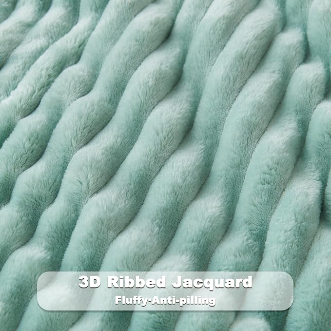 NEWCOSPLAY Super Soft King Blanket New Sage Green Premium Silky Flannel Fleece 3D Ribbed Jacquard Lightweight Bed Blanket All Season Use (New Sage Green Ribbed, King(90"x110"))-Ruum Studio Home
