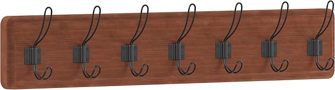 HBCY Creations Rustic Brown Solid Wood Wall Mounted Coat Rack with Shelf, 7 Hooks, 34" Long - Kitchen, Mudroom, Entryway, Bathroom - Includes Mounting Hardware, Coat Hanger, Dog Leash Hooks-Ruum Studio Home
