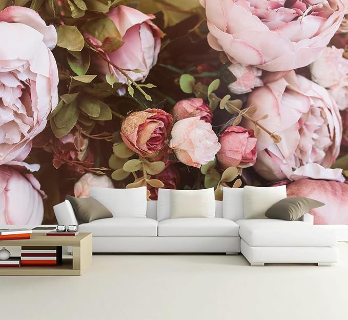Large Peony Floral Wallpaper Girls Bedroom Pink Rose Flower Wall Mural (Not Peel and Stick)-Ruum Studio Home