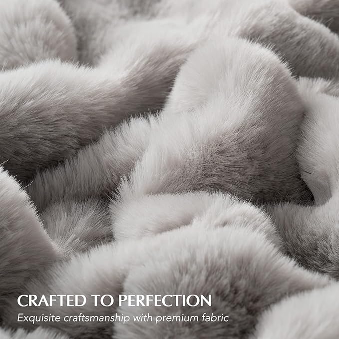 EVERGRACE Ultra Soft Luxury Fluffy Ridgeline Faux Rabbit Fur Throw Blanket, Thick Warm Bubble Throw for Bed, Cozy Plush Reversible Blankets for Couch, Chair, Sofa, Taupe, 50x60 Inches, 870 GSM-Ruum Studio Home