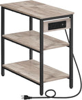HOOBRO End Table with Charging Station, Simple Rustic Side Table with 3-Tier Storage Shelf, Narrow Nightstand for Small Spaces, for Living Room, Industrial Design, Greige and Black BG149UBZ01-Ruum Studio Home