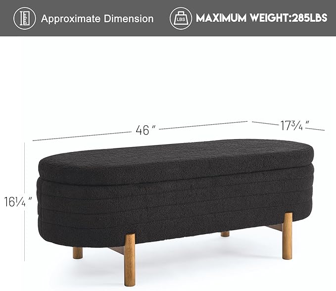 Furniliving 46” Storage Benches, End of Bed Bench with Button-Tufted Large Upholstered Storage Ottoman Teddy Window Bench with Storage Shoe Cabinet Bench, for Bedroom, Entryway, Closet, Black-Ruum Studio Home