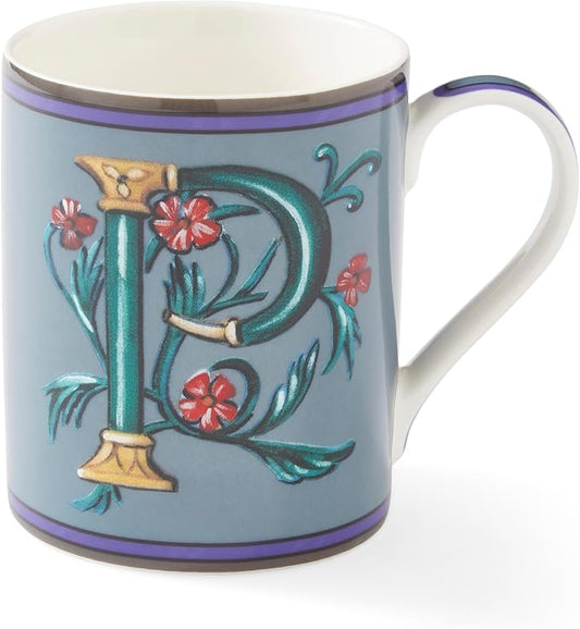 Spode Kit Kemp Alphabet Mug - Letter P Monogram in Fine China, 12oz Ceramic Coffee Cup for Hot Drinks, Personalized Drinkware for Unique Gifts, Dishwasher Safe Tea or Coffee Mug - Gift Box Included-Ruum Studio Home
