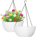 WOUSIWER 13 inch 2Pack Large Hanging Planters for Outdoor Indoor Plants with Drainage Holes and Chain, Round Hanging Flower Pots for Garden Home Porch Decor, White-Ruum Studio Home