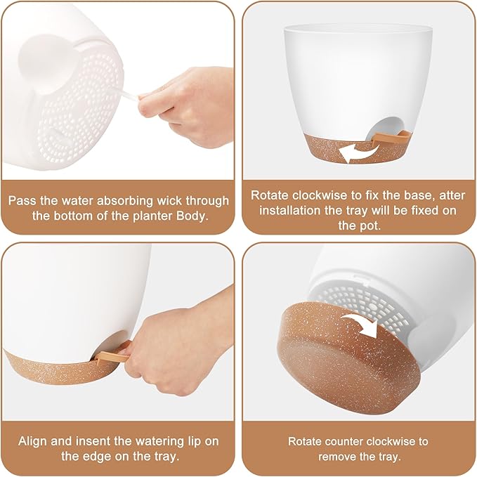 Plant Pots 8/7/6.5/6/5.5/5 Inch Self Watering Pots, Set of 6 Plastic Planters with Drainage Holes and Saucers,Plastic Flower Pots,Nursery Planting Pot for Indoor Out Door Plants（White）-Ruum Studio Home