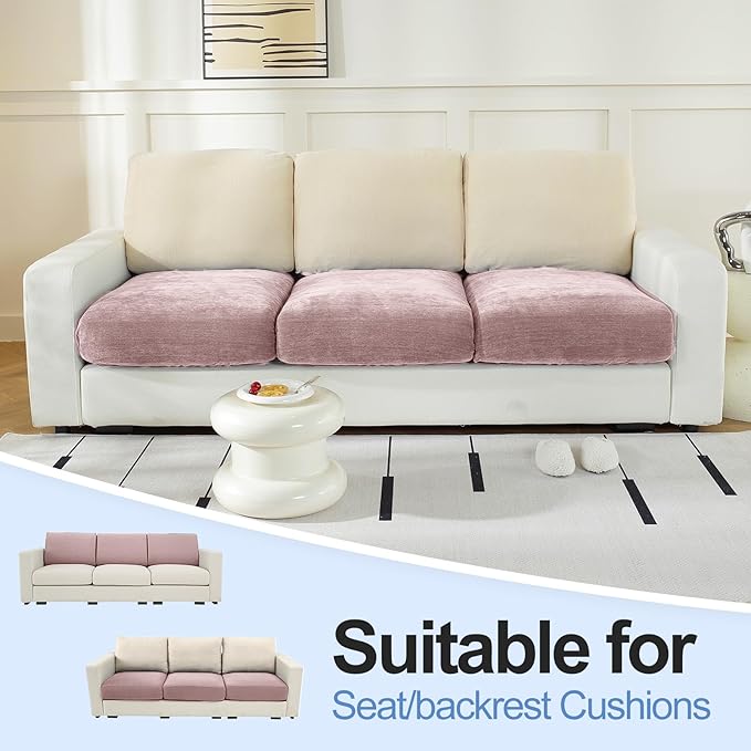 Large Backrest Cushion Covers Super Stretch Backrest Covers for 3 Cushion Couch Sofa, Couch Back Cushion Covers Featuring with Chenille Yarn (Softer Version, 3PC, Pale Pink)-Ruum Studio Home
