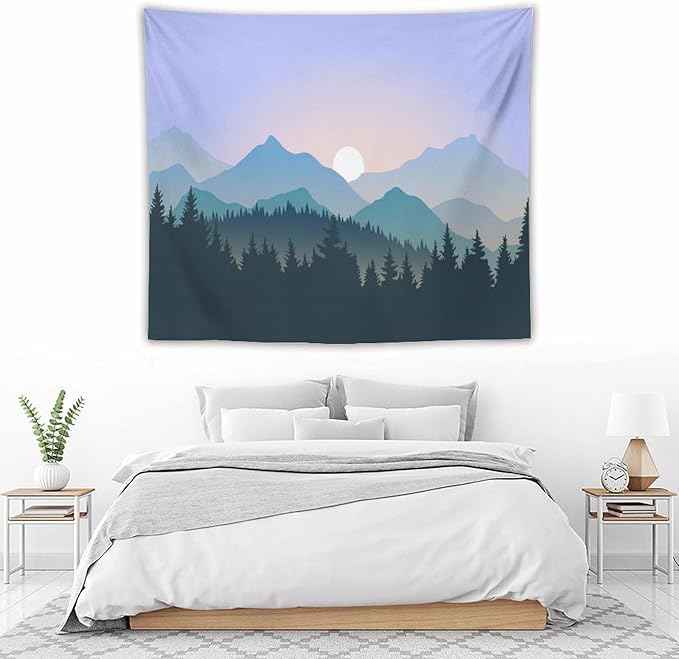 HZOHNAGO Mountain Tapestry Forest Mountain Sunrise Pattern Printed Wall Tapestry Wall Hanging for Bedroom Living Room Dorm 60" W x 50" H-Ruum Studio Home