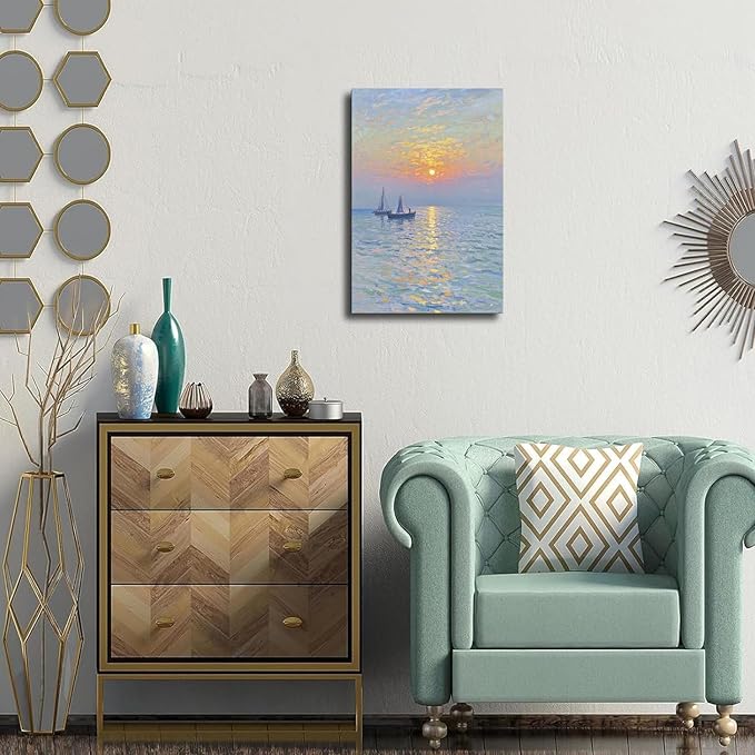 Coastal sailboat scenery poster art decor ocean nautical room decor beautiful sailboat seascape decor suitable for beach villa-Ruum Studio Home