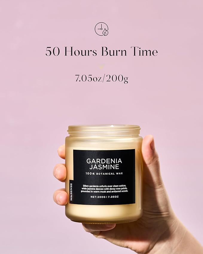 M&SENSE Gardenia Jasmine Scented Candle, 50 Hours Slow Burning Clean Non Toxic 7.05oz 2 Wicks Highly Scented Aromatherapy Candle for Housewarming Gifts, Long Lasting Fragrance for Bath & Office-Ruum Studio Home