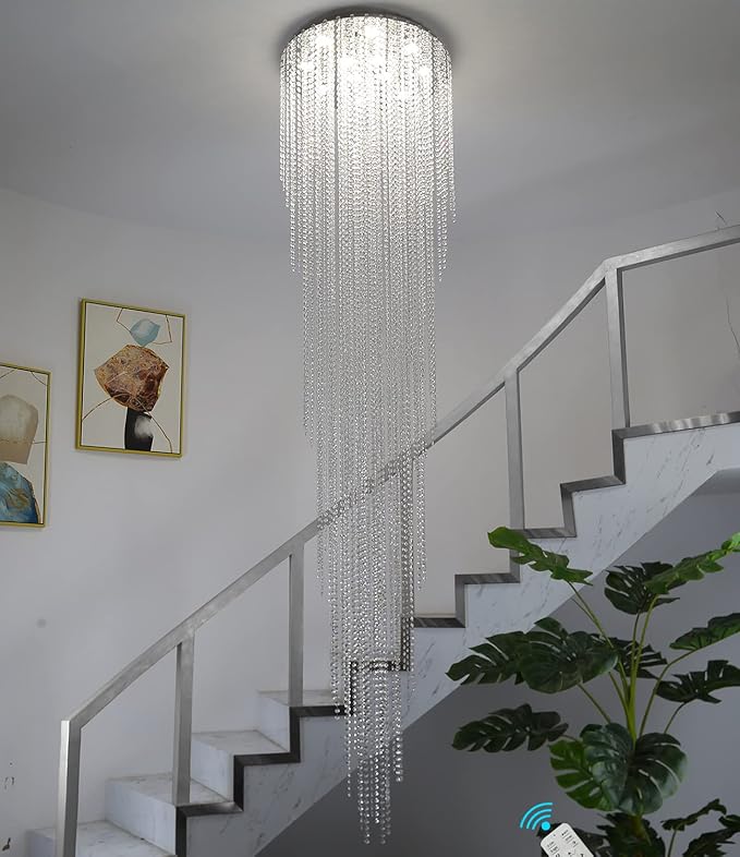 Flashing God H102'' High Ceiling Chandeliers for Entryway Modern Crystal Chandelier Large Foyer Chandeliers Modern Raindrop Chandelier for Villa Staircase,Pendant Light Fixtures-Ruum Studio Home