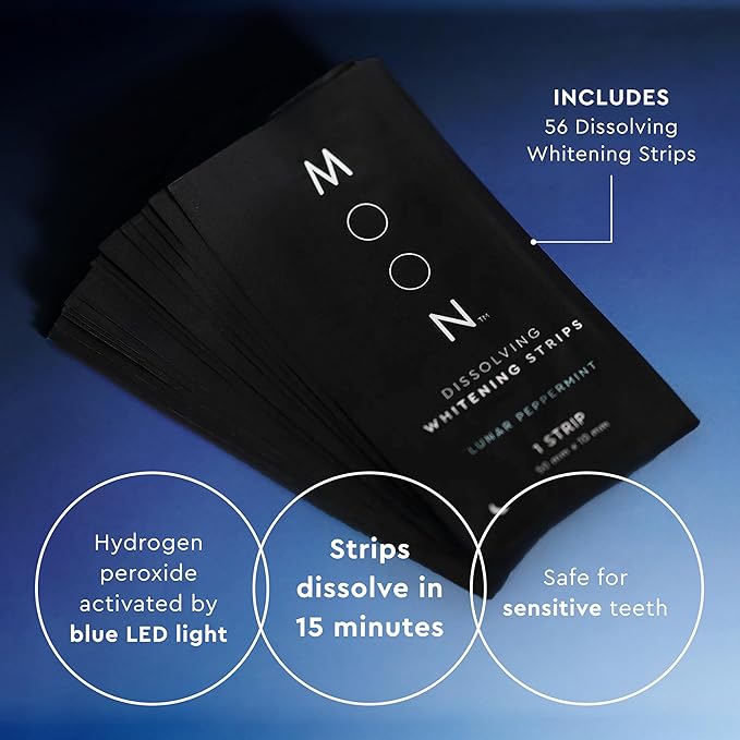 MOON LED Teeth Whitening Kit - Gentle Teeth Whitener Device, 56 White Strips, USB Charger & Travel Case - Blue Light Whitening Tray Removes Stains & Whitens Up to 12 Shades in 2 Weeks (4 Piece Kit)-Ruum Studio Home