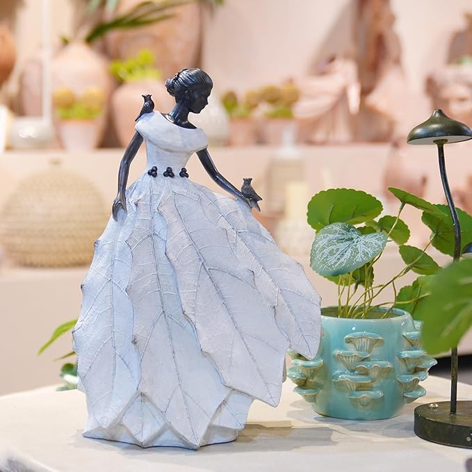 DiliComing Fairy Garden Accessories Outdoor Statue - Table Decor for Living Room Garden Maiden Bookshelf Decor Xmas Resin Holly Leaves Maiden White Statue 10.5 * 6.0 * 14.5 Inch-Ruum Studio Home