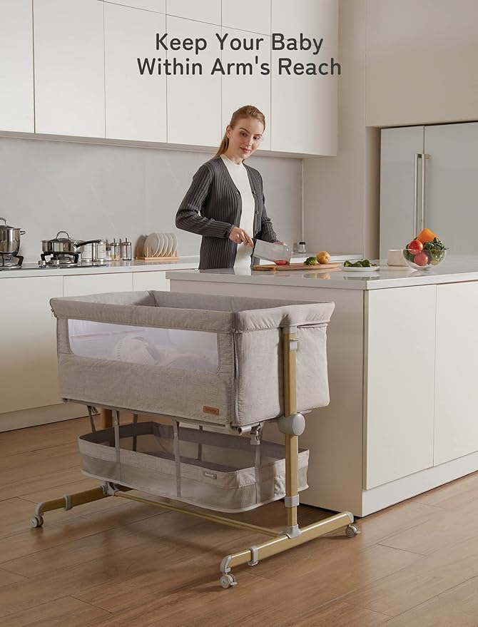 Baby Bassinet Bedside Sleeper, besrey Bedside Bassinet for Newborn Infant with Comfy Mattress, 9 Height Positions, Adjustable Bedside Crib with 360° Swivel Wheels Bassinet for Baby with Storage Basket-Ruum Studio Home