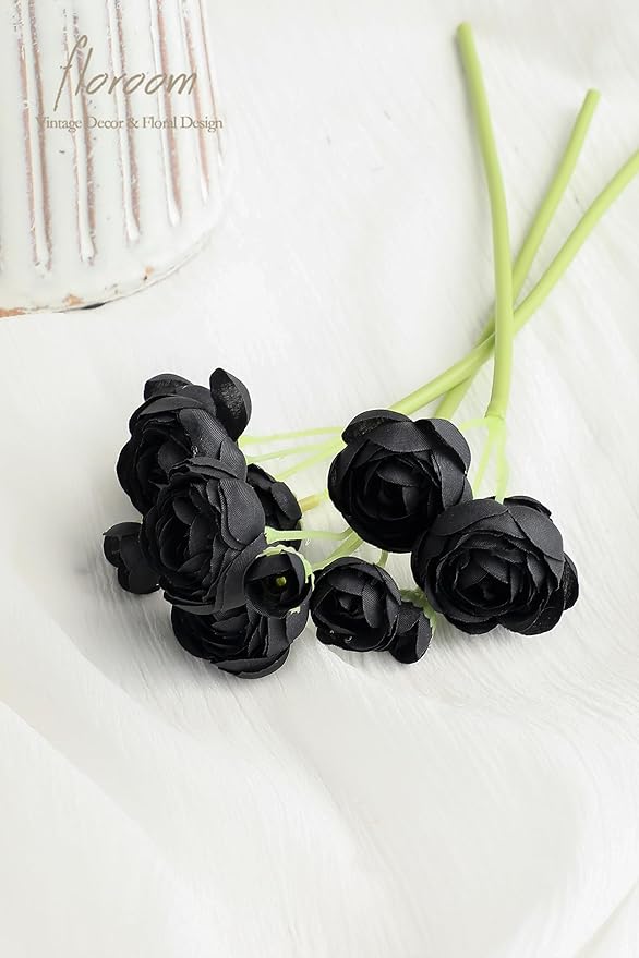Floroom Ranunculus Artificial Flowers 18 Pcs Black Faux Silk Mini Ranunculus Bulk Fake Wedding Filler Flowers for DIY Bouquets, Centerpieces, Bridal Shower Decorations & Arrangements-Ruum Studio Home