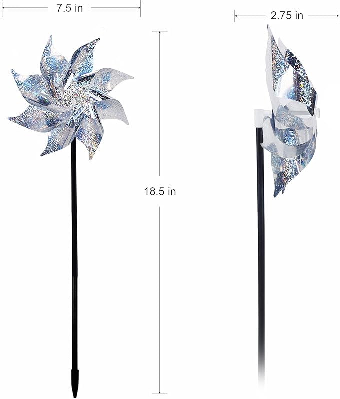 Hausse 10 Pack Reflective Pinwheels with Stakes (Assembly Required), Extra Sparkly Pin Wheel for Garden Decor, Bird Repellent Devices Deterrent to Scare Birds Away from Yard Patio Farm-Ruum Studio Home