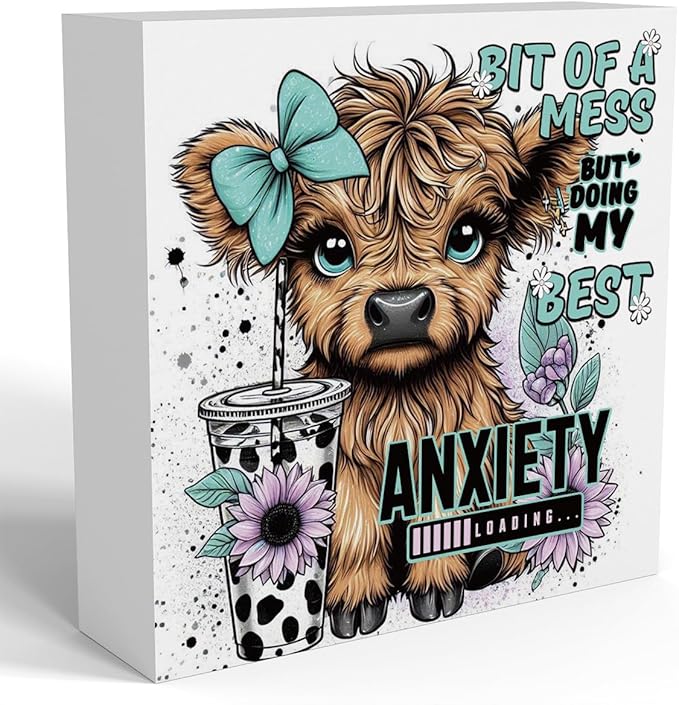 Highland Cow Western Sunflower Decor, Highland Cow Gifts for women, Highland Cow Baby Decor, Highland Cow Nursery Decor, Wooden Box Decor Sign for Home Farmhouse Office Living Room Table Shelf Tiered-Ruum Studio Home