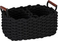 Sea Team 3-Pack Rectangle Woven Cotton Rope Storage Baskets with Handles, Shelf Basket, Closet Organizers, 3-in-1, Black-Ruum Studio Home