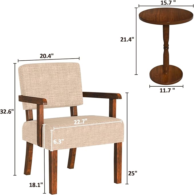 Accent Chair Set of 2 with Table, Living Room Chairs with Soft Seat and Armrests for Living Room Bedroom Reading Room Waiting Room (Beige) (AC01)-Ruum Studio Home