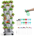 Vertical Planter, 7 Tier Stackable Strawberry Planter with Garden Tool Set, Movable Indoor/Outdoor Garden Herb Pot for Growing Vegetables and Succulents, Gray-Ruum Studio Home