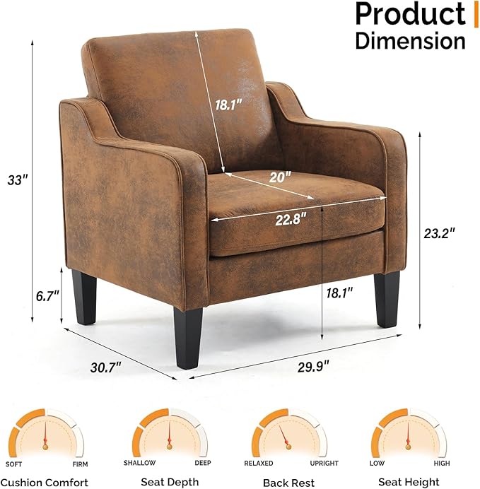 VINGLI Accent Chair for Living Room Chairs Rustic Reading Chair for Bedroom Scooped Arm Chair Mid Century Modern Accent Chairs Upholstered Comfy Chair for Apartment, Waiting Room-Ruum Studio Home