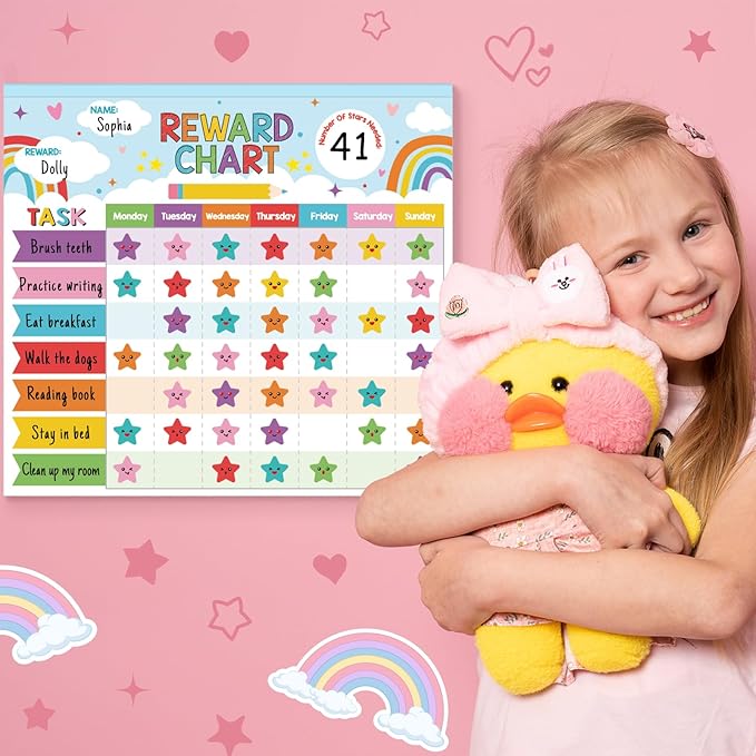 Reward Chart for Kids,Magnetic Behavior Chore Chart for Kids at Home,26 Rainbow Blue Chore Charts,1960 Star Stickers,56 Reward Stickers,Incentive Chore Chart to Develop Responsibility and Good Habits-Ruum Studio Home