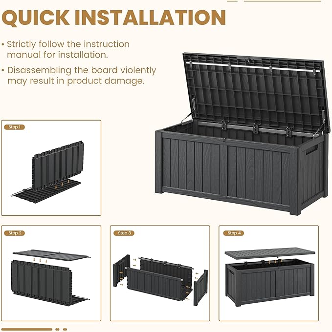 Deck Box, 120 Gallon Outdoor Storage Box Lockable Patio Waterproof for Furniture, Garden Tools, Sports Equipment and Pool Supplies, Waterproof, Resin, Lockable-Ruum Studio Home