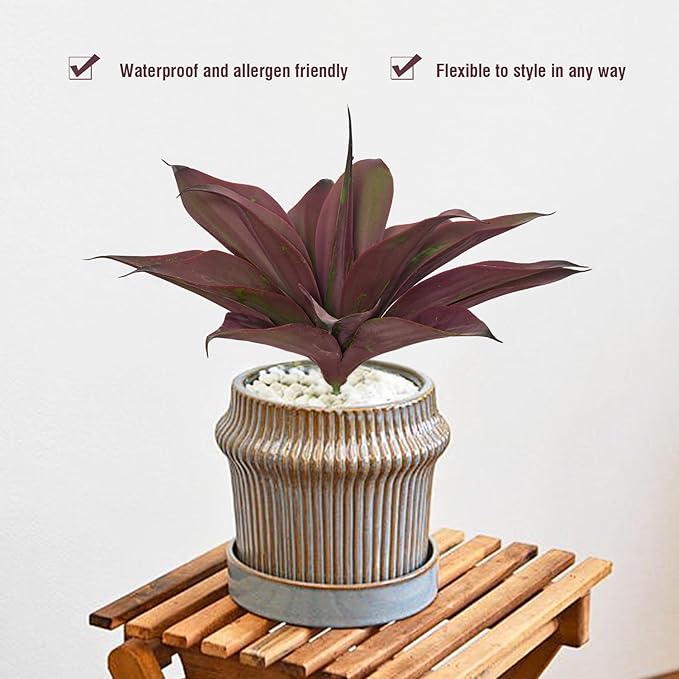 Fake Plants Artificial Agave Plants 13.8" Large UV Resistant Fake Agave Planters for Indoor and Outdoor Decorating Tropical Plant Succulents Greenery Indoor Decor(2Pack, Purple-Ruum Studio Home