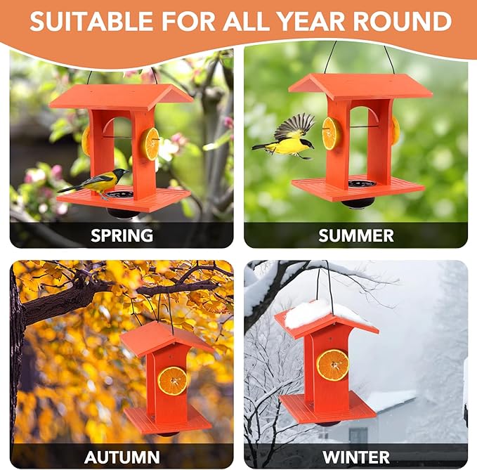 Oriole Feeder for Outdoors Hanging with Gift Box, Durable Plastic Oriole Jelly Feeder with Fruit Holder & 6oz Glass Bowl, Bird Feeder for Orioles with Roof Rain Protection for Garden, Patio, Backyard-Ruum Studio Home