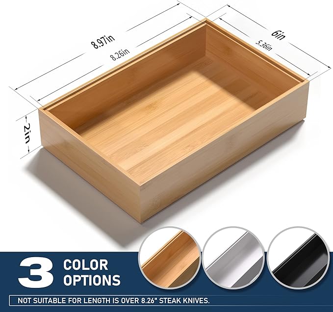 Silverware Tray for Drawer, Stackable Kitchen Bamboo Drawer Organizer 9" x 6" x 2" Set of 2-Ruum Studio Home