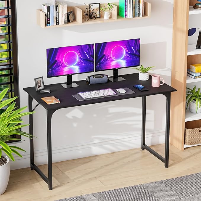 PayLessHere | 47 Inch Computer Desk | Black | Office Desk with Metal Frame, Adjustable Feet | Water-Resistant, Scratchproof Surface | Sturdy Writing Table for Home Office or Study | Pack of 1-Ruum Studio Home