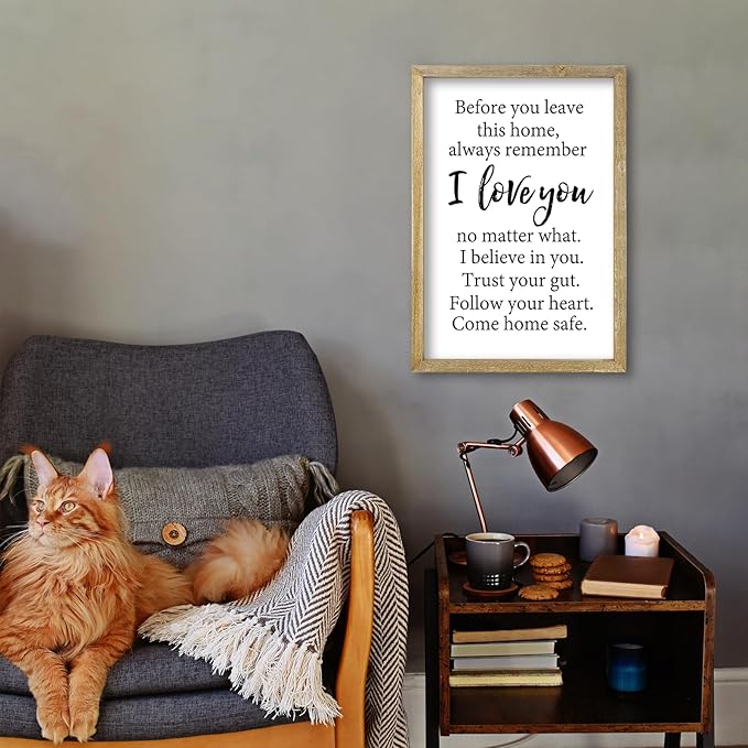 Before You Leave This Home Sign Wall Decor 16x11 Inch I Love You Inspirational Entryway Wood Framed Wall Hang Art (Wood)-Ruum Studio Home
