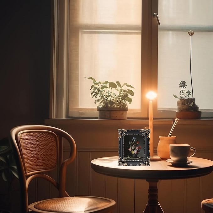5x7 Vintage Picture Frame with Embossed Flower Design, Black Ornate Frame for 5x7 Pictures, Hand-Crafted Resin Antique Frames for Tabletop & Wall Hanging, Home Decor (Black)-Ruum Studio Home
