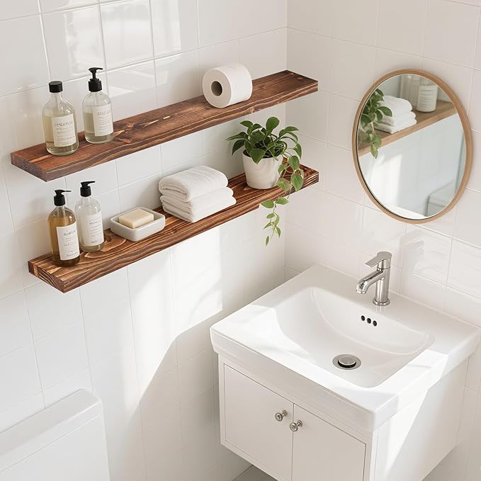 Floating Wall Shelves 2-Pack - 36-Inch Rustic Brown Wooden Shelves for Storage and Décor, Easy Installation for Living Room, Bedroom, and Kitchen-Ruum Studio Home