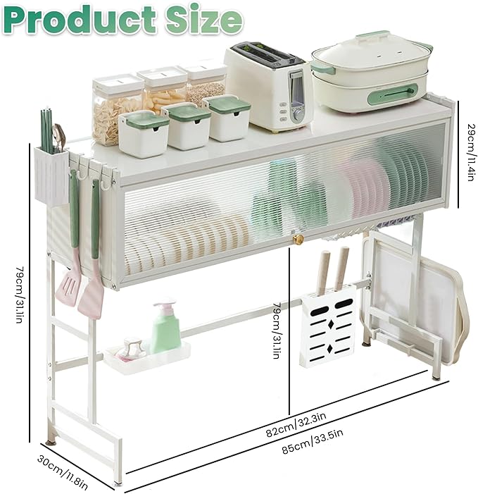 Dish Drying Rack, 3-Tier Over Sink Dish Drying Rack, 33.5" Sink Dish Rack for Small Kitchen, Space-Saving Sink Dish Rack with Cover, Baskets, Utensil, Large Kitchen Storage Organizer White-Ruum Studio Home