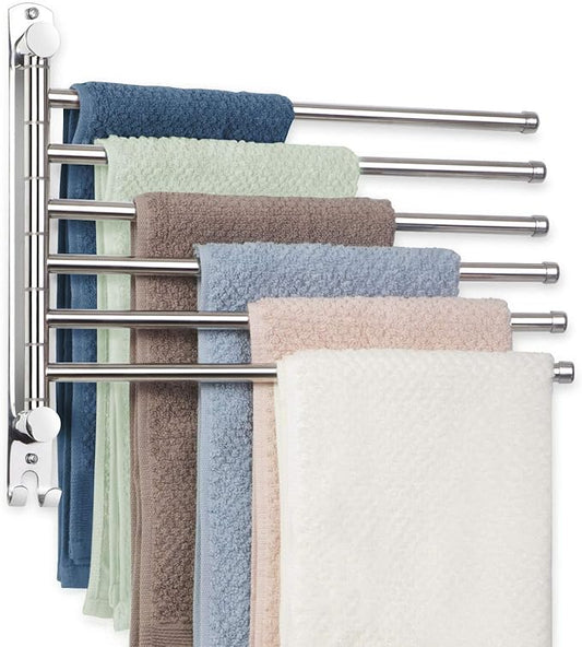 Towel Rack Wall Mounted JSVER Bathroom Towel Rack, Space Saving Towel Holder, Swivel SUS304 Stainless Steel Towel Bar, 180° Rotation 6 Arms Towel Racks for Bathroom-Ruum Studio Home