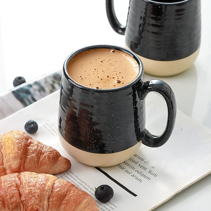 Hasense Coffee Mugs Set of 4, 15 Ounce Ceramic Coffee Cups with Handles, Porcelain Large Latte Mug for Coffee Cappuccino Tea, Black Mugs for Men, Women Christmas Holiday Gift-Ruum Studio Home