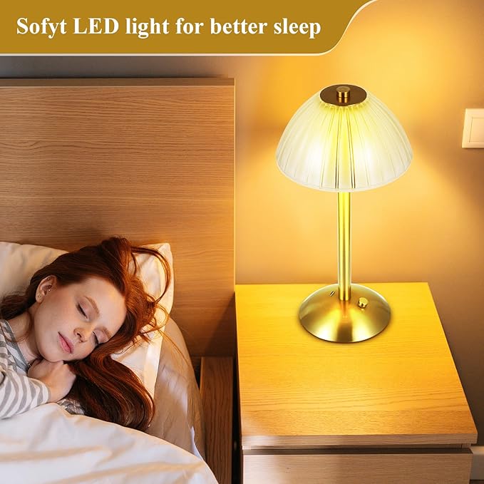 Liliful 4 Pcs LED Portable Cordless Table Lamp Touch Battery Operated Rechargeable Desk Lamp 3 Color Dimmable for Bedroom Living Room Dining (Mushroom Style,Gold)-Ruum Studio Home