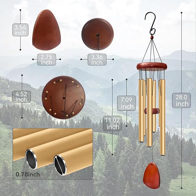 28" Wind Chime for Mothers Day, Decorative Wind Chimes for Outside, Memorial Windchimes Remembrance Gift for Women Mom Grandma, Metal Wind Chimes Outdoor Decor for Garden Patio Zen(Gold)-Ruum Studio Home