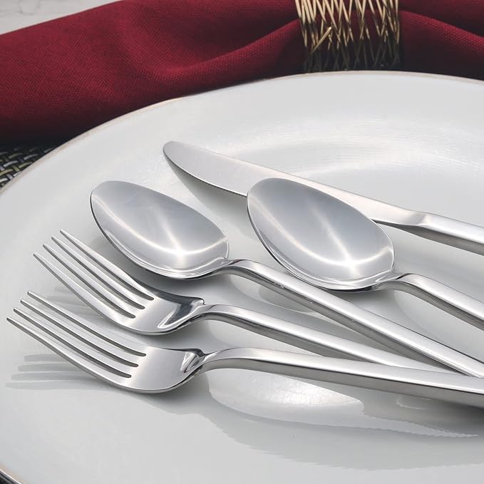 Alata Cube 40-Piece Forged Stainless Steel Flatware Set Cutlery Set, Silverware Set Service for 8, Mirror Finish, Dishwasher Safe-Ruum Studio Home