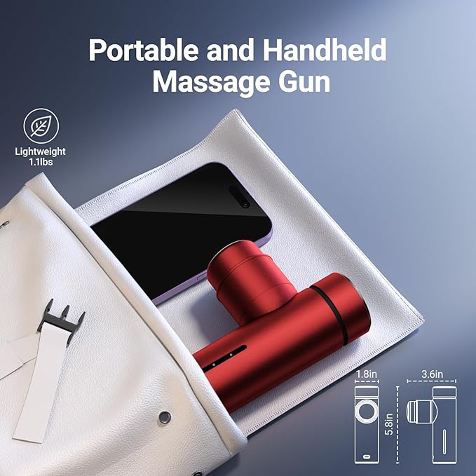 MERACH Mini Massage Gun with 8mm Amplitude, Percussion Massage Tools with 5 Massage Heads, Portable Hand Held Muscle Massagers for Pain Relief Deep Tissue, Cool Gifts for Mens and Women (Red)-Ruum Studio Home