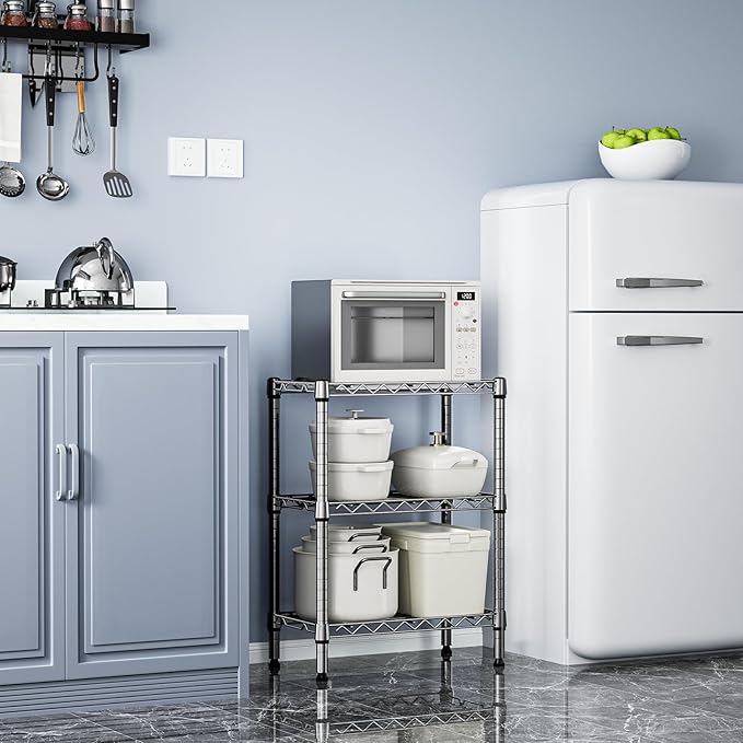 750 lbs 3 Tier Shelf Metal Storage Shelves Wire Rack Closet Organizers with PP Board for Garage Kitchen Bathroom Laundry Chrome 11.8" D x 21.7" W x 28.6" H-Ruum Studio Home