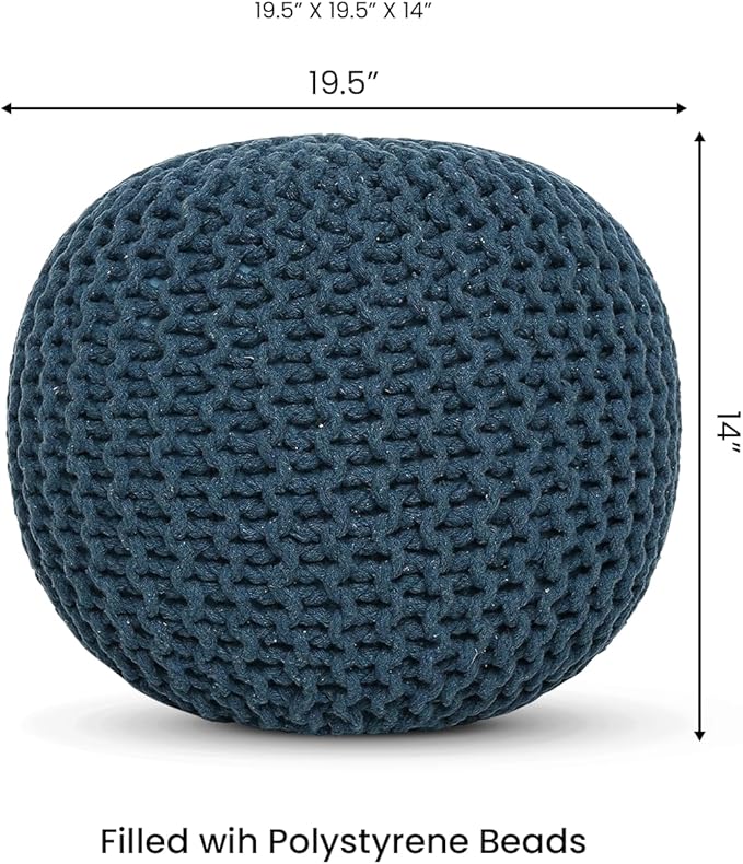 REDEARTH Round Pouf Bean Bag Ottoman - Foot Stool Hand Knitted - Home Decor Pouffe Stuffed - Cable Boho Poof Beanbag Footrest for Living Room - Nursery - Bedroom - Patio (19.5"x19.5"x14") - Teal-Ruum Studio Home