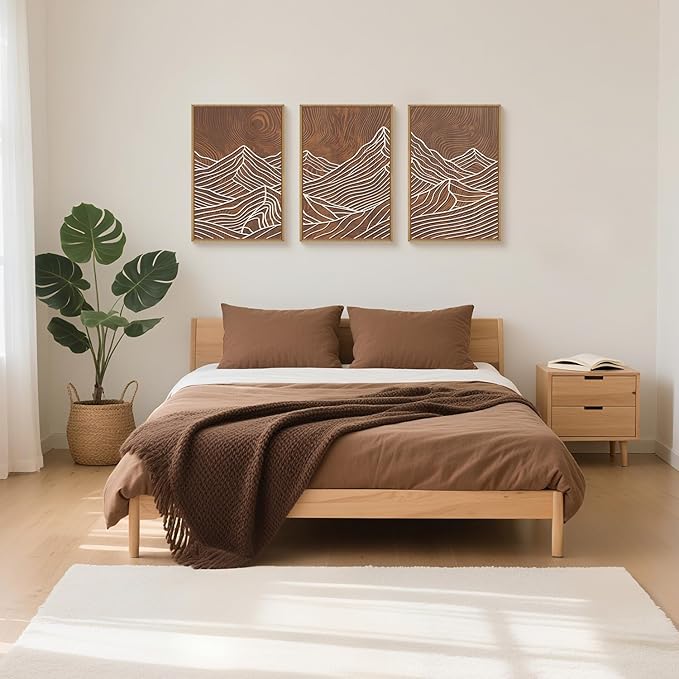 HPINUB Line Style Mountain Framed Canvas Wall Art Set, Vintage Tree Rings Wall Decor, Abstract Tree Spiral Wall Painting, Modern Nature Art Prints for Living Room,Bedroom,Farmhouse-24 x36 x3-Ruum Studio Home