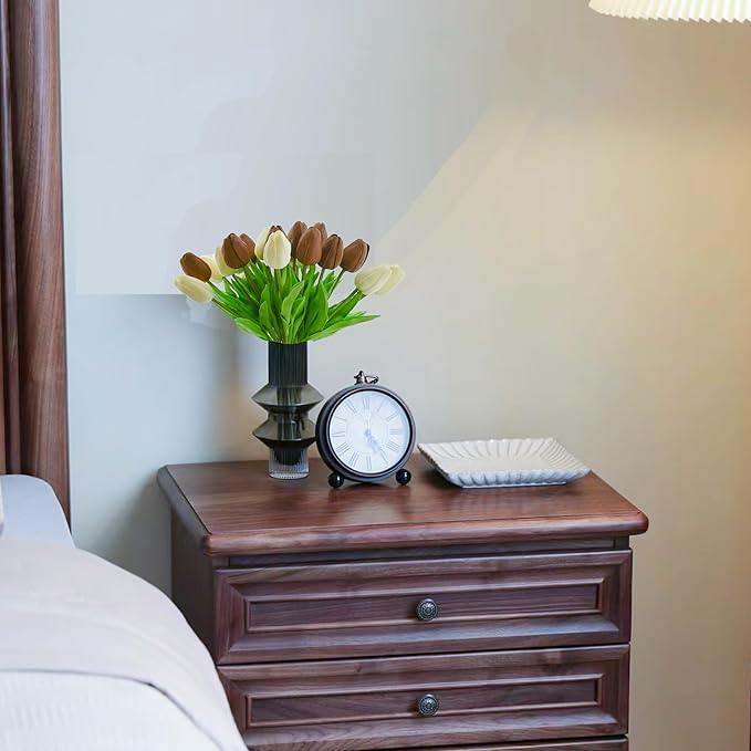 Mandy's Artificial Tulips 20 Stems White and Brown PU Faux Flowers for Wedding Home Decor 13.5 Inch-Ruum Studio Home