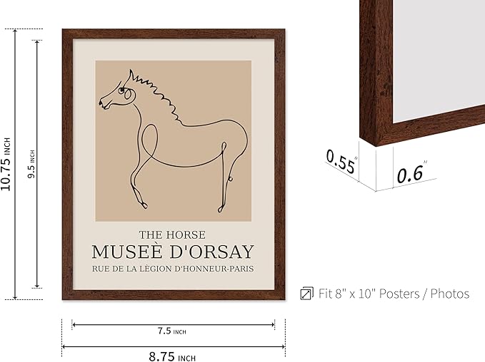 Poster Master Vintage Poster - Retro Minimalist Print - Gift for Artist, Friend - Horse, Line Drawing, Sketch, Abstract - Wall Decor for Living Room, Bedroom, 8x10 Brown Framed-Ruum Studio Home